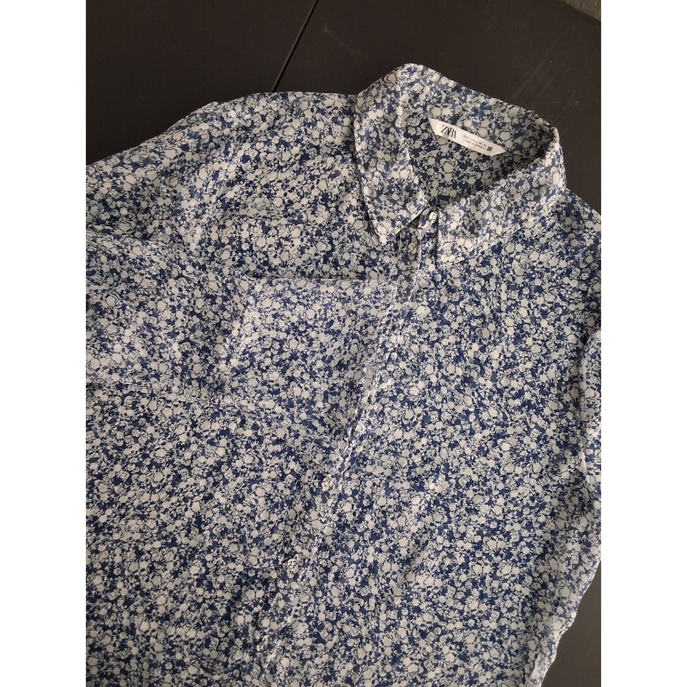 Zara L Z Floral Sheer Button up Bell Cuff Sleeve Preppy Dark Academia